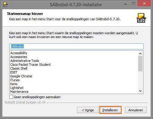 sab snelstart menu